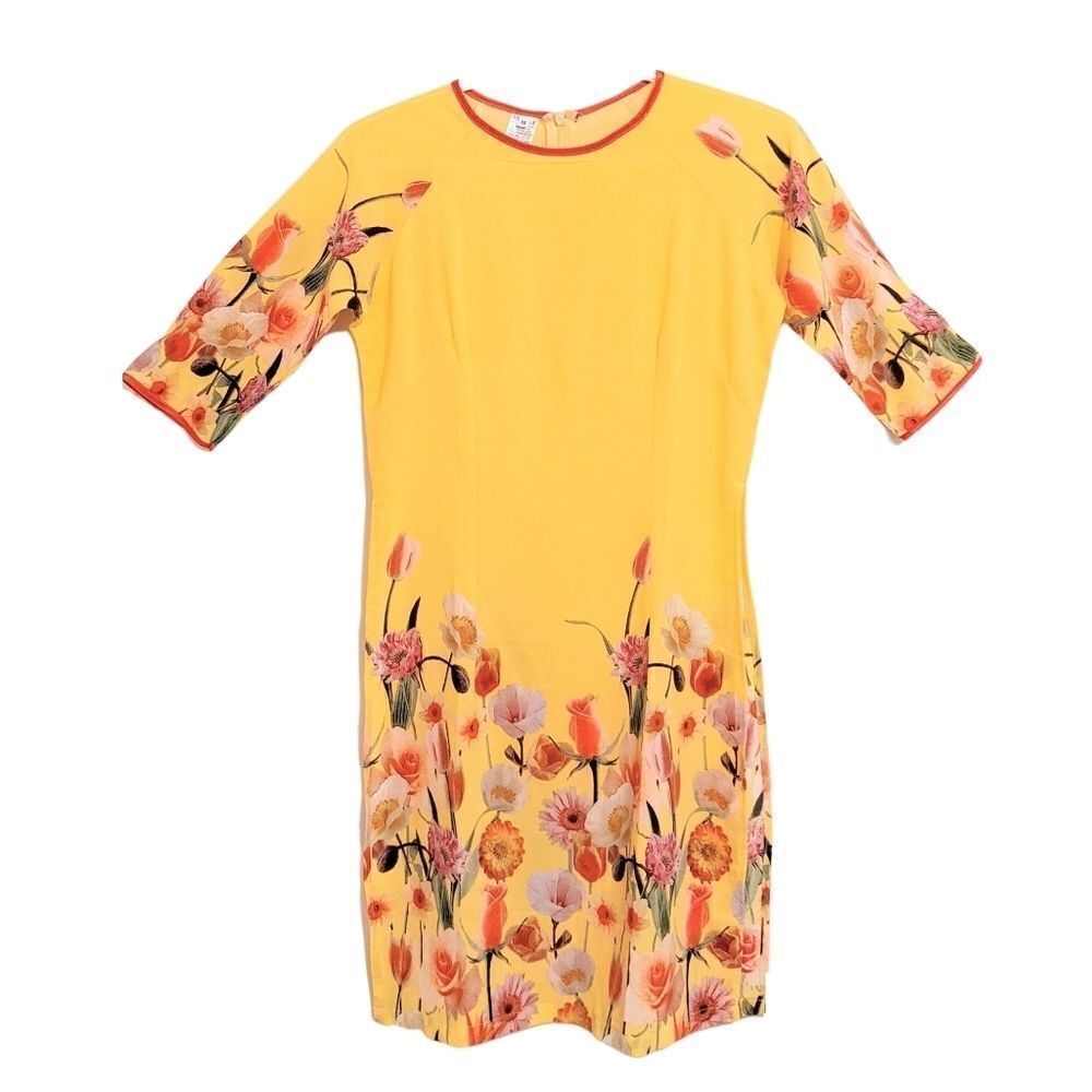 SILK Tunic Flower Graphic Silk Shirt Top Side Cutout Tunic Size S M @G
